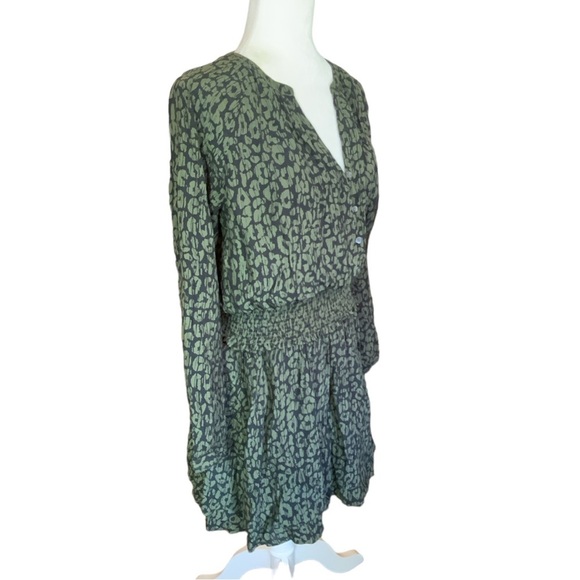 Rails Jasmine Olive Batik Cheetah long sleeve smocked waist dress Size S - Picture 3 of 11